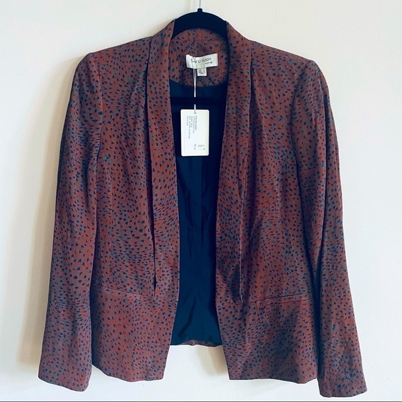 SEE U SOON Burgundy Abstract Polka Dot Open Cropped Blazer NWT - Picture 1 of 11